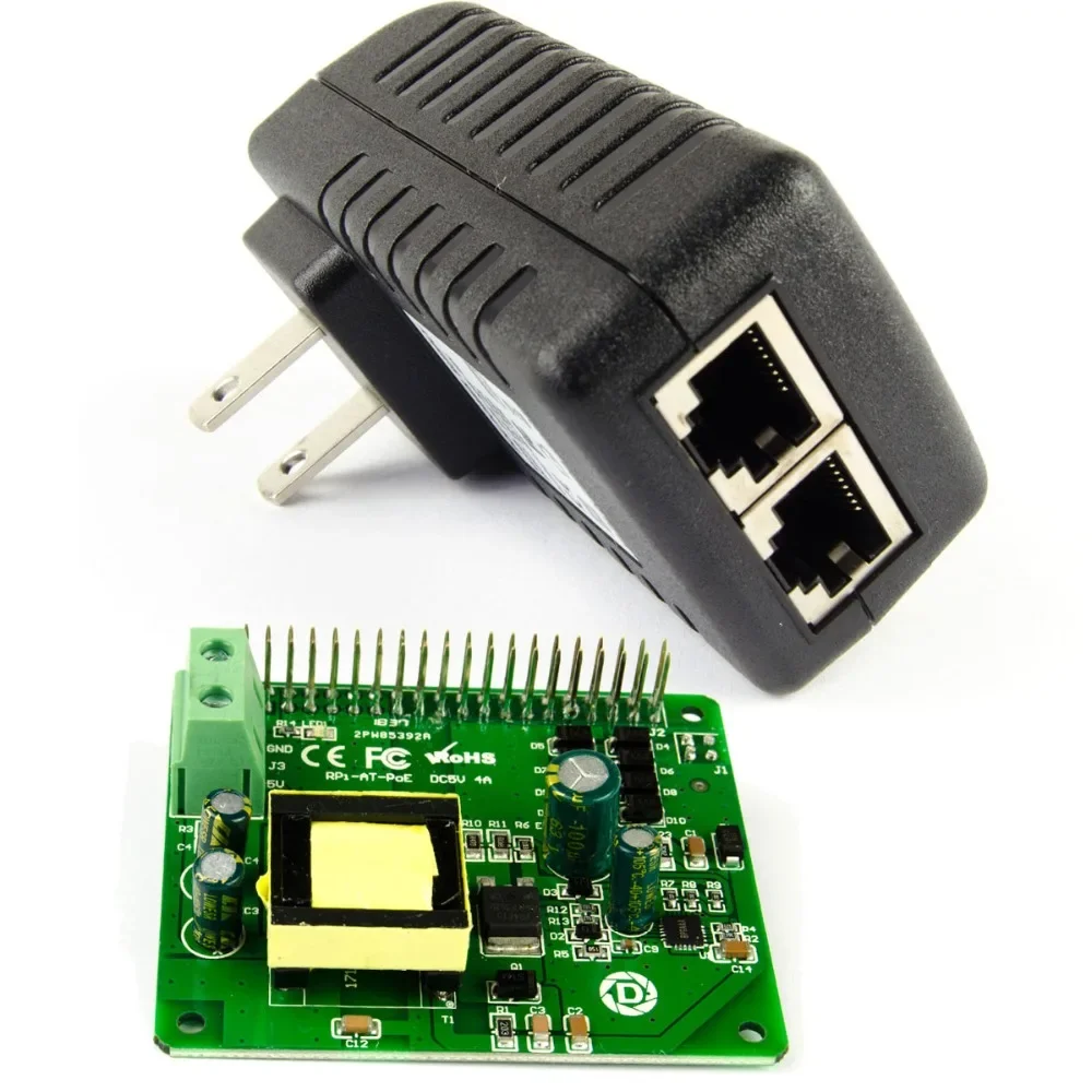 

DSLRKIT Gigabit Raspberry Pi 4 4B 3B+ 3B Plus PoE Kit (20W HAT+ Injector) Power Over Ethernet IEEE802.3at DC 5V 4A PoE+