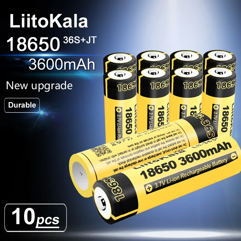 10PCS LiitoKala Lii-36S-JT 18650 3.7V 10A Li-ion 3600mAh Lithium Battery For High Drain Devices.For Flashlight