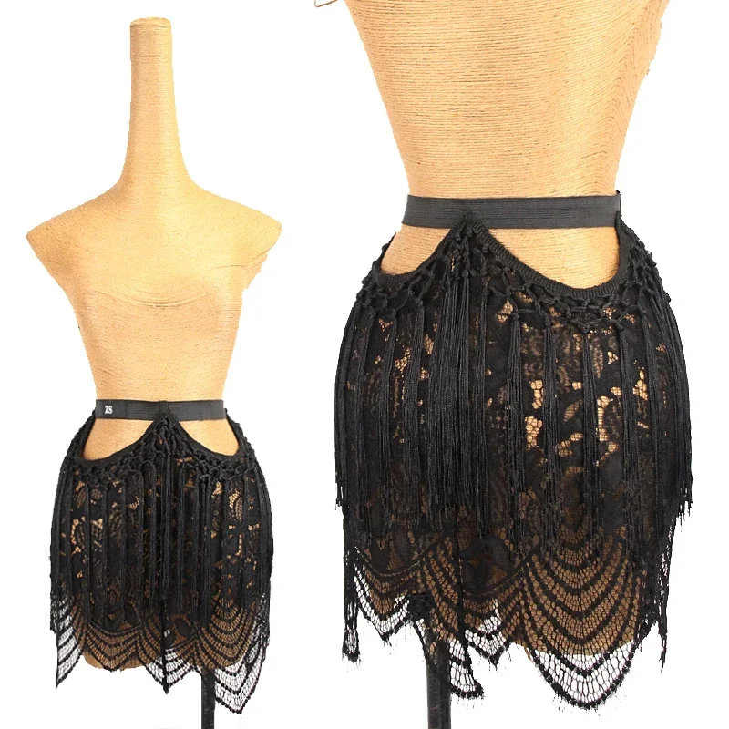 

Clothes Cha Cha Rumba Samba Dance Costume New Latin Dance Skirt Adult Women Sexy Black Lace Fringed Skirt Practice