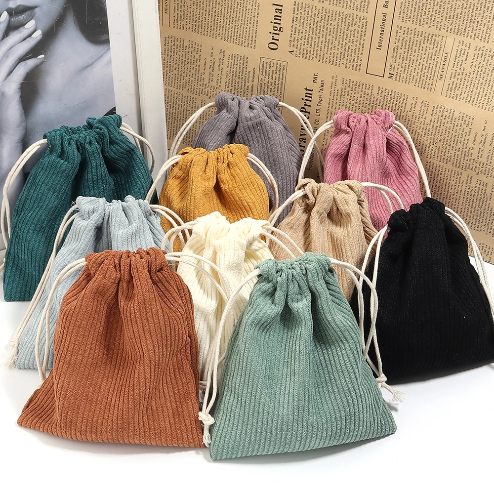 2pcs 14x16cm Solid Color Corduroy Drawstring Bags Gift Storage Bags For Christmas Party Gifts Package Jewelry Cosmetics Pouch