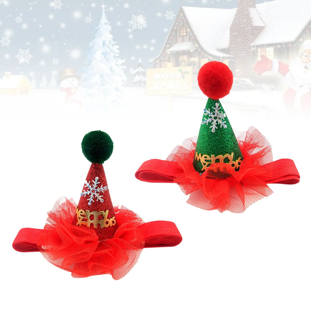 

2 Pcs Christmas Pet Hat Dog Party Puppy Prop Small Outfits Elastic Band Hair Accessories
