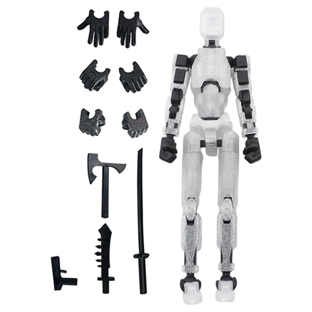 JAS-Robot Action Figure, 3D Printed with Full Articulation for Stop Motion Animation White