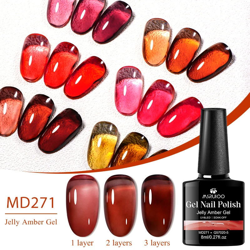 

MSRUIOO 8ml Autumn Jelly Amber Gel Nail Polish Semi-Permanent Brown Translucent Ombre Leopard Nail Art Gel Varnish HEMA/TPO FREE