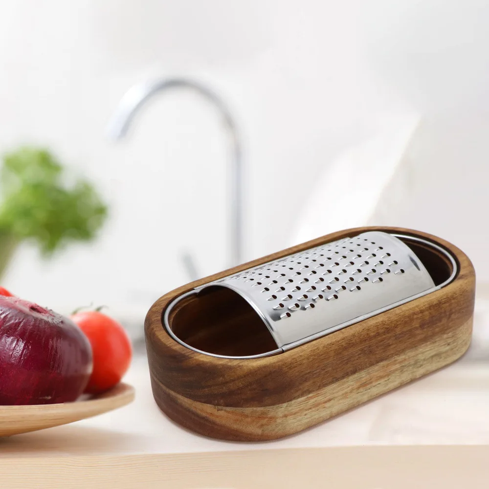 Stainless steel cheese grater, acacia wood cheese grater box, cheese eraser, shredder, kitchen tool