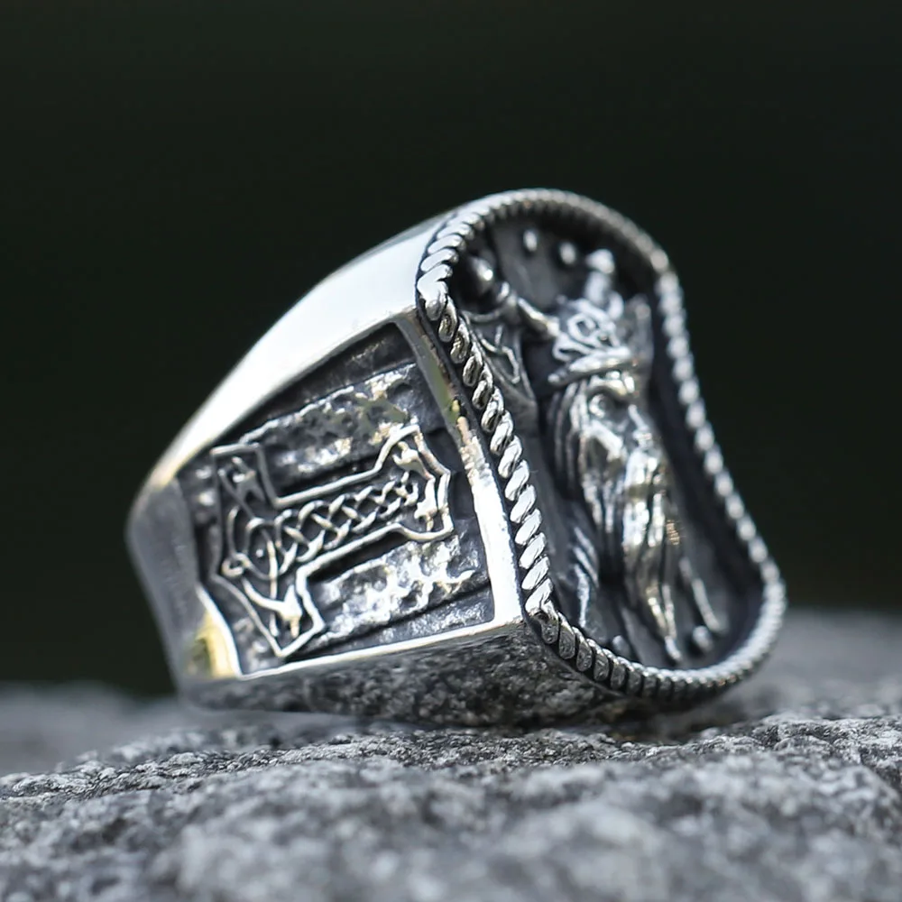 NEW Men\'s 316L stainless steel ring Creative Design Viking Warrior Double Axe Odin Eagle ring Jewelry for Gifts free shipping