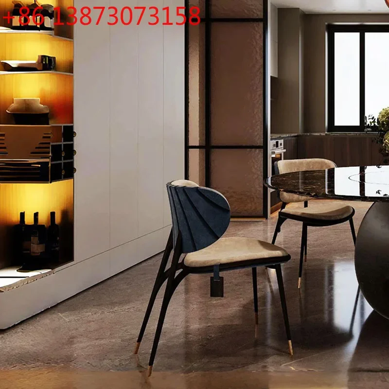 

Italian walnut dining chair sales department club villa home high-end negotiation chair designer fabric restaurant chair