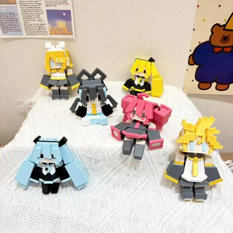 Cartoon Hatsune Miku Pixel Wind 3D Printed Keychain Kawaii Anime Diy Doll Backpack Zipper Decoration Toy Friend's Birthday Gift