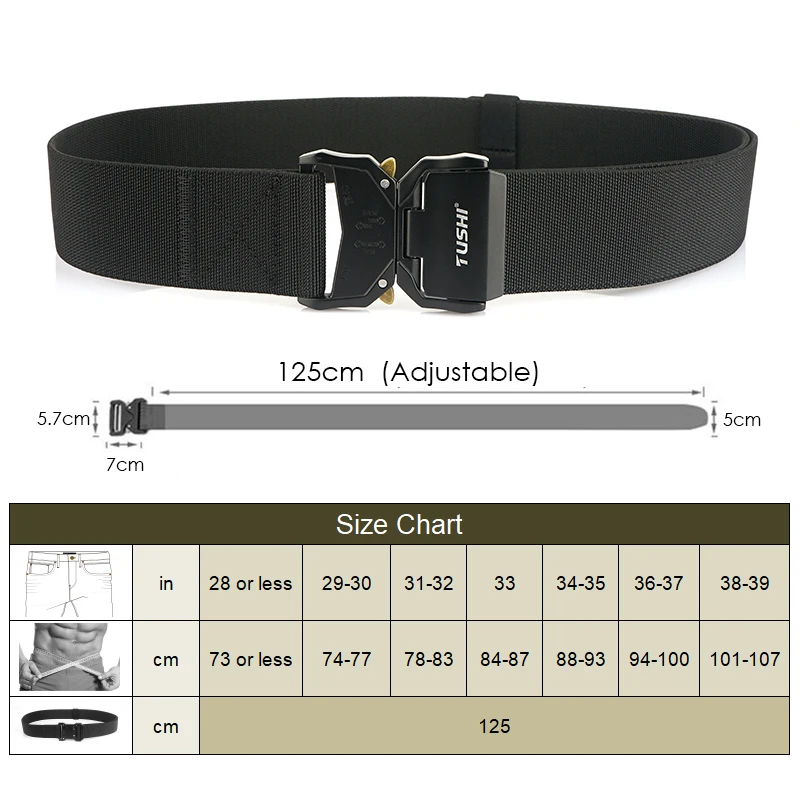 VATTLY 5cm/2 inch Elastic Belt for Men Quick Release Aluminum Buckle Military Tactical Belt Outdoor Casual Wide Belt Male