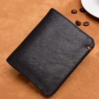 Cartera de piel de vaca de capa superior, Cartera de cuero genuino suave, tarjetero para hombre, bolsa de dinero de lujo, carteras simples y elegantes negras para hombre