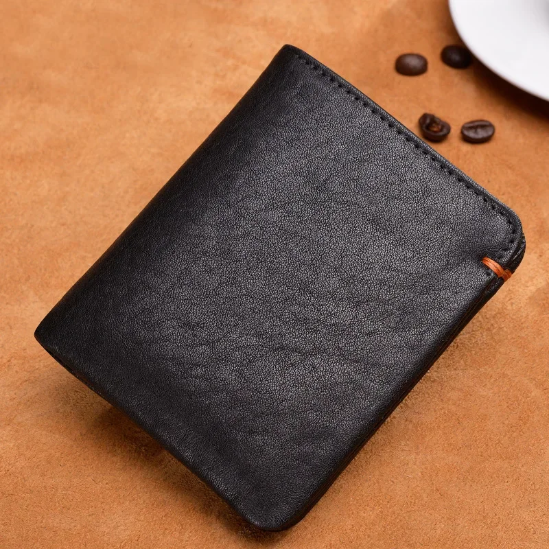 Top Layer Cowhide Walet Soft Genuine Leather Wallet Mens Credit Card Holder Luxury Moneybag Black Stylowe proste portfele dla mężczyzn