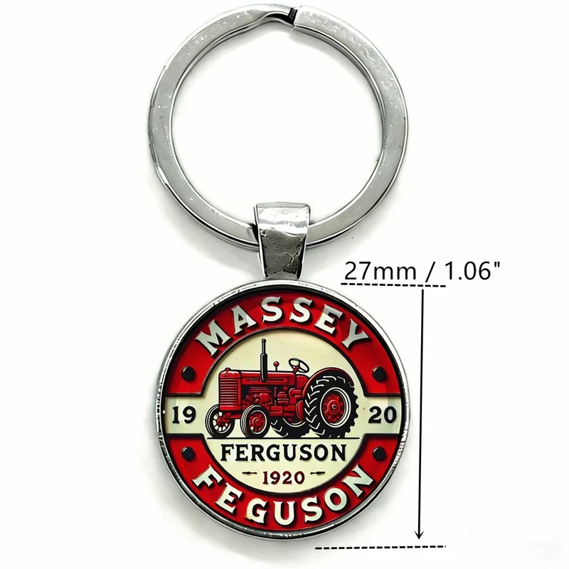 1pc Vintage Farm Tractor Keychain, Red & Cream Rustic Decor with Massey Ferguson Lettering Souvenir Gift Metal Car Keyring