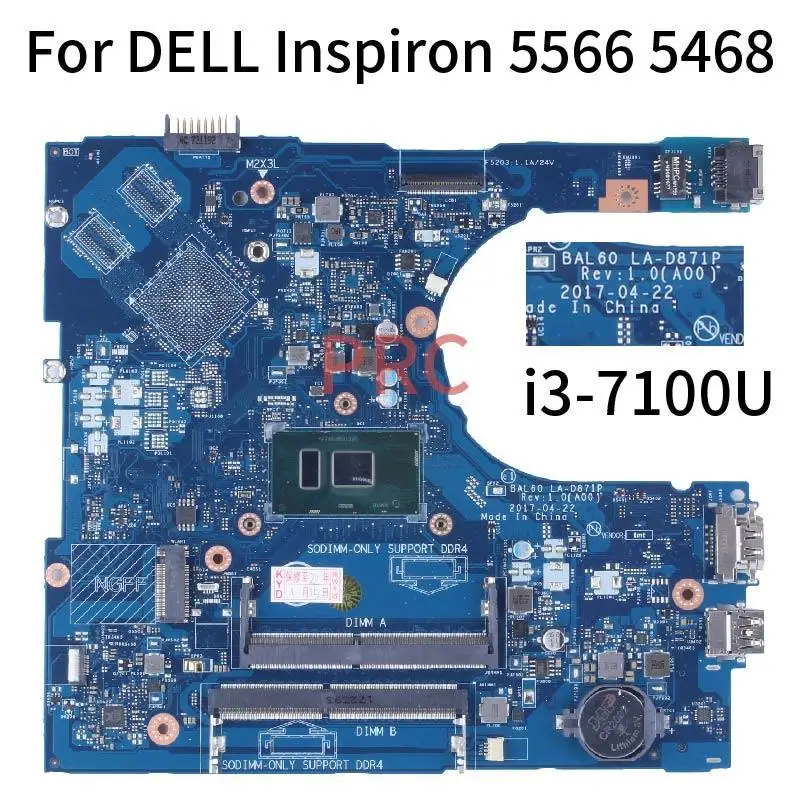 Top LA-D871P For DELL Inspiron 5566 Laptop Motherboard BAL60 CN-0J922J J922J CN-02PX9P i3 i5 i7-7th Gen CPU DDR4 Notebook