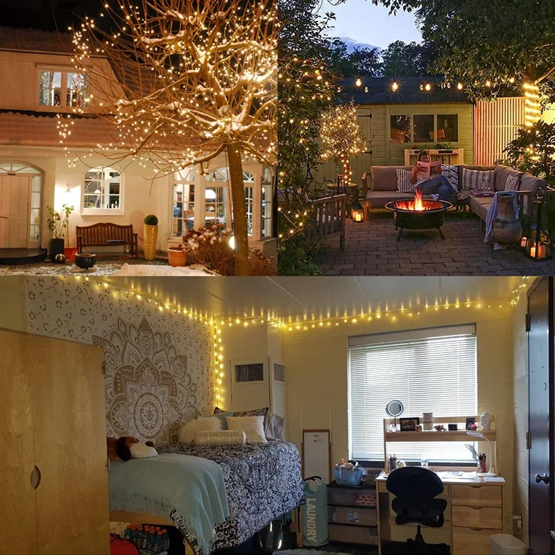 200Merter Fairy Light Christmas Tree Garland Silver Wire String Outdoor 9Lamp For Christmas Party Home Decoration