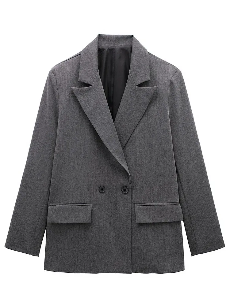 Cappotto blazer elegante per le donne Tasche moda Giacche doppiopetto 2025 Nuovo autunno Office Lady Capispalla allentato casual