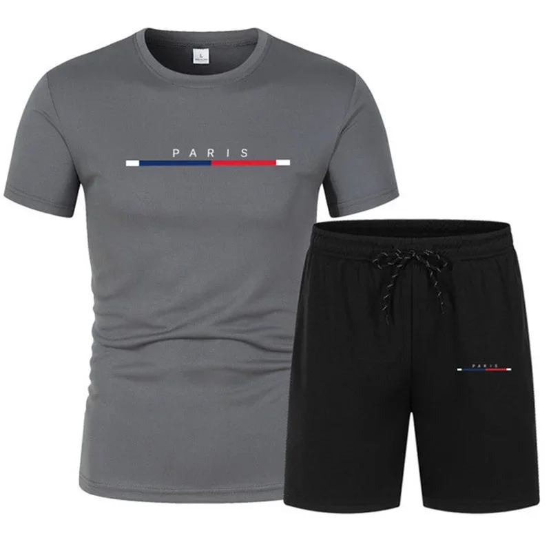 Ensemble de course à pied et d'entraînement pour hommes, t-shirt imprimé, short, maille élastique décontractée, respirant, fitness, mode, été, 2 pièces, 2024