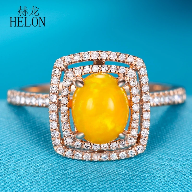 

HELON Diamonds Women Ring Solid 14K Rose Gold Flawless Oval 6x7mm Opal Diamonds Trendy Fine Jewelry Engagement Wedding Ring