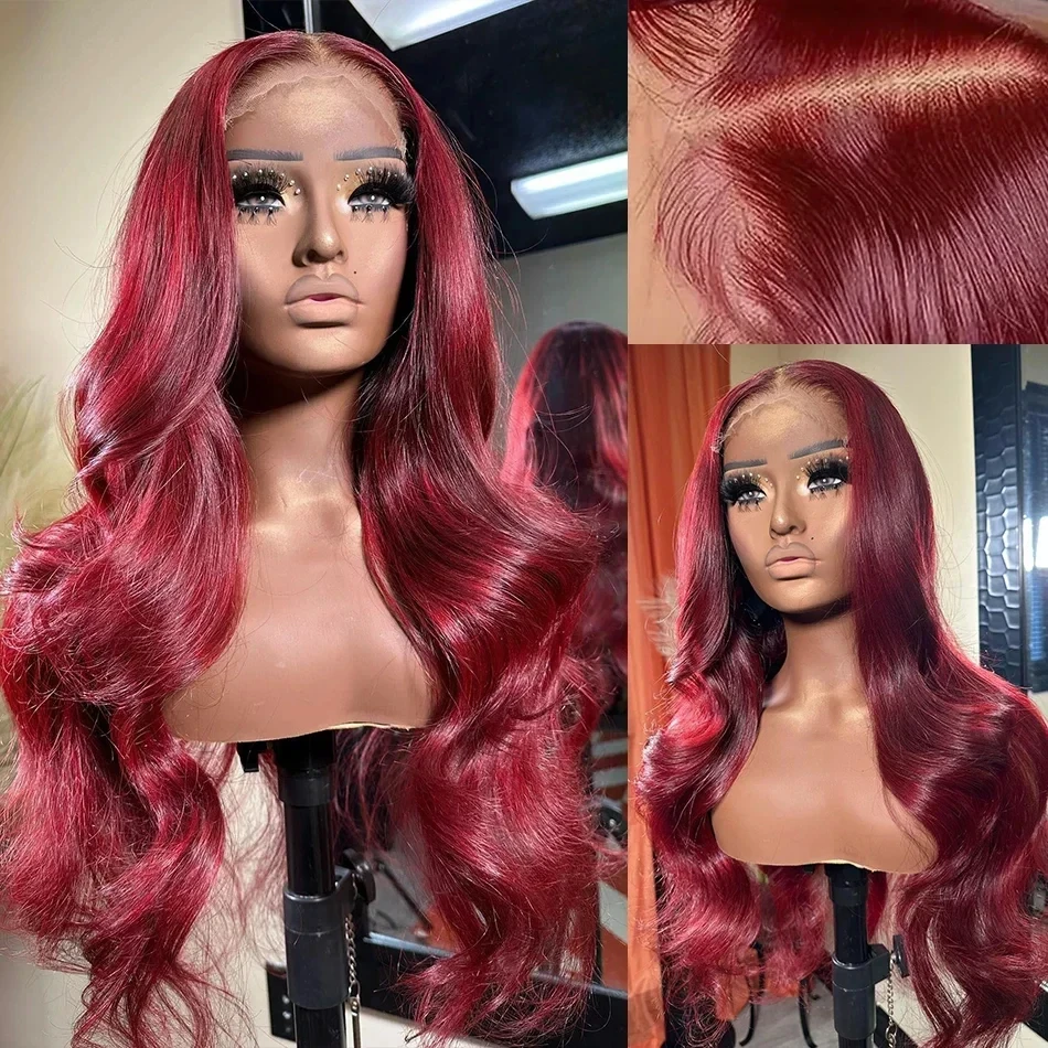 

Colored 99j Burgundy Red Wig Human Hair 13x4 HD Lace Frontal Human Hair Wig Body Wave Pre Plucked 100% Real Human Hair For Women