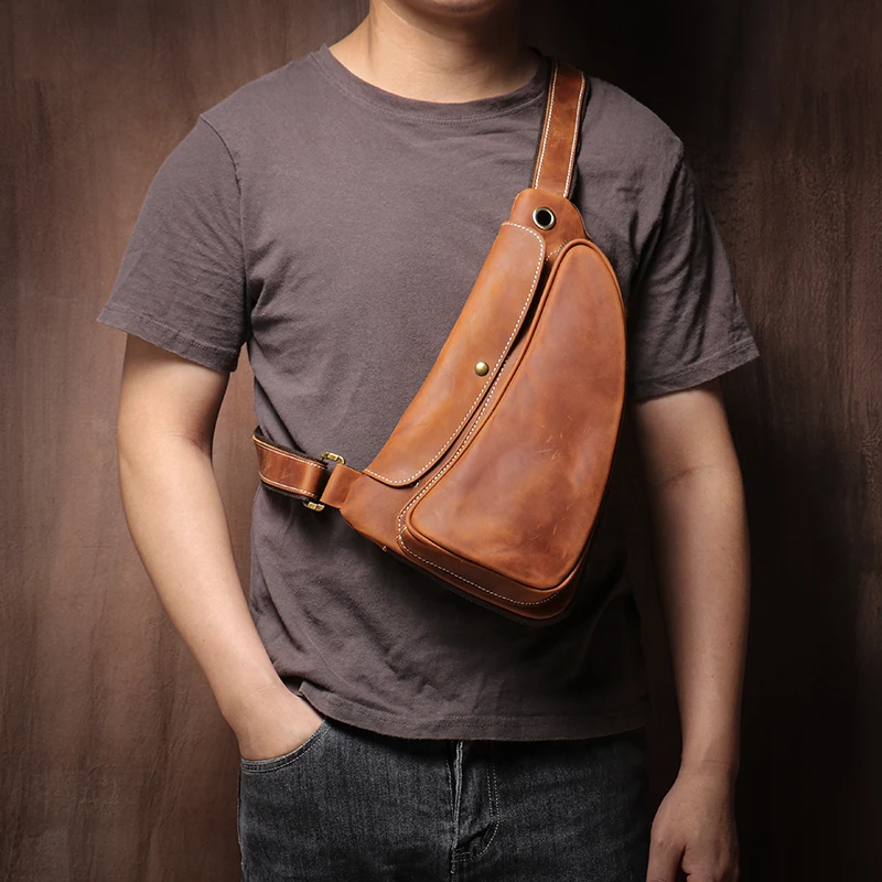 Guro-bolso de pecho de viaje de cuero genuino de alta calidad para hombre, satchel de lujo, cruzado de tendencia Vintage, bolsos de tirantes para deportes al aire libre de fin de semana