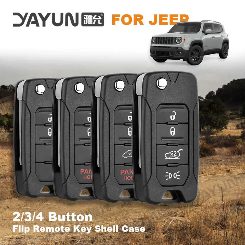 YAYUN 2+1 Buttons 2015/6/7/8 Flip Remote Car Key Shell Case With Uncut SIP22 Blade Replacement With Logo Renegade For Jeep