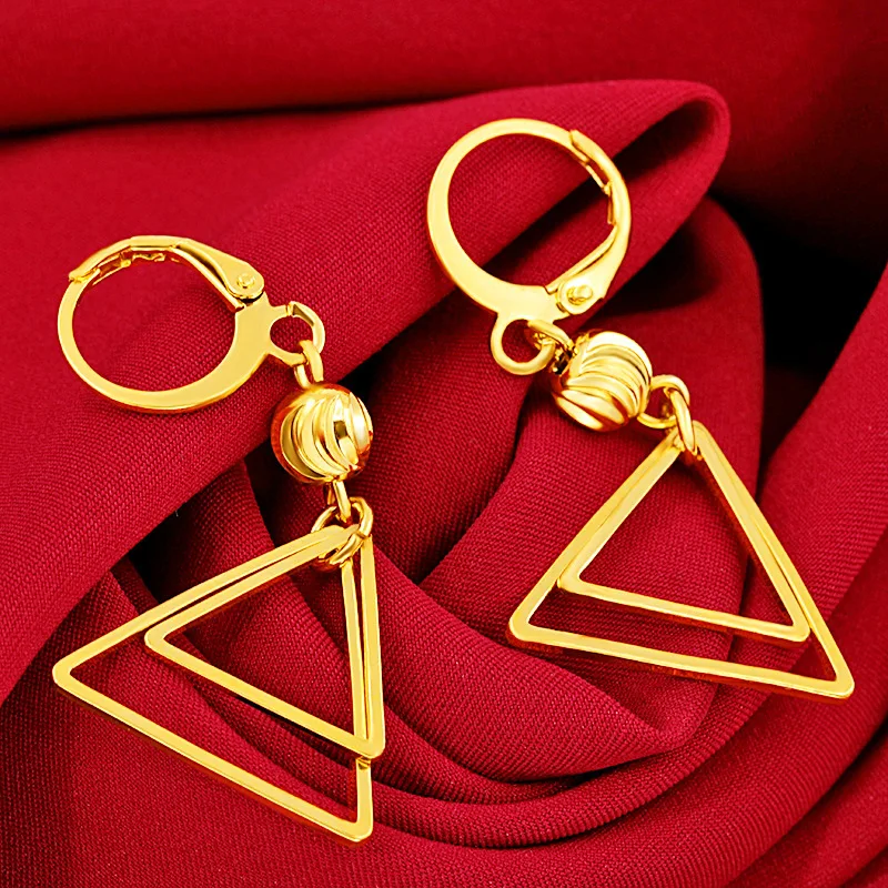 

Shiny & Eye-Catching Long Tassel Triangle Earrings For Women 24K Gold AU999 | Golden luster, vivid and attractive