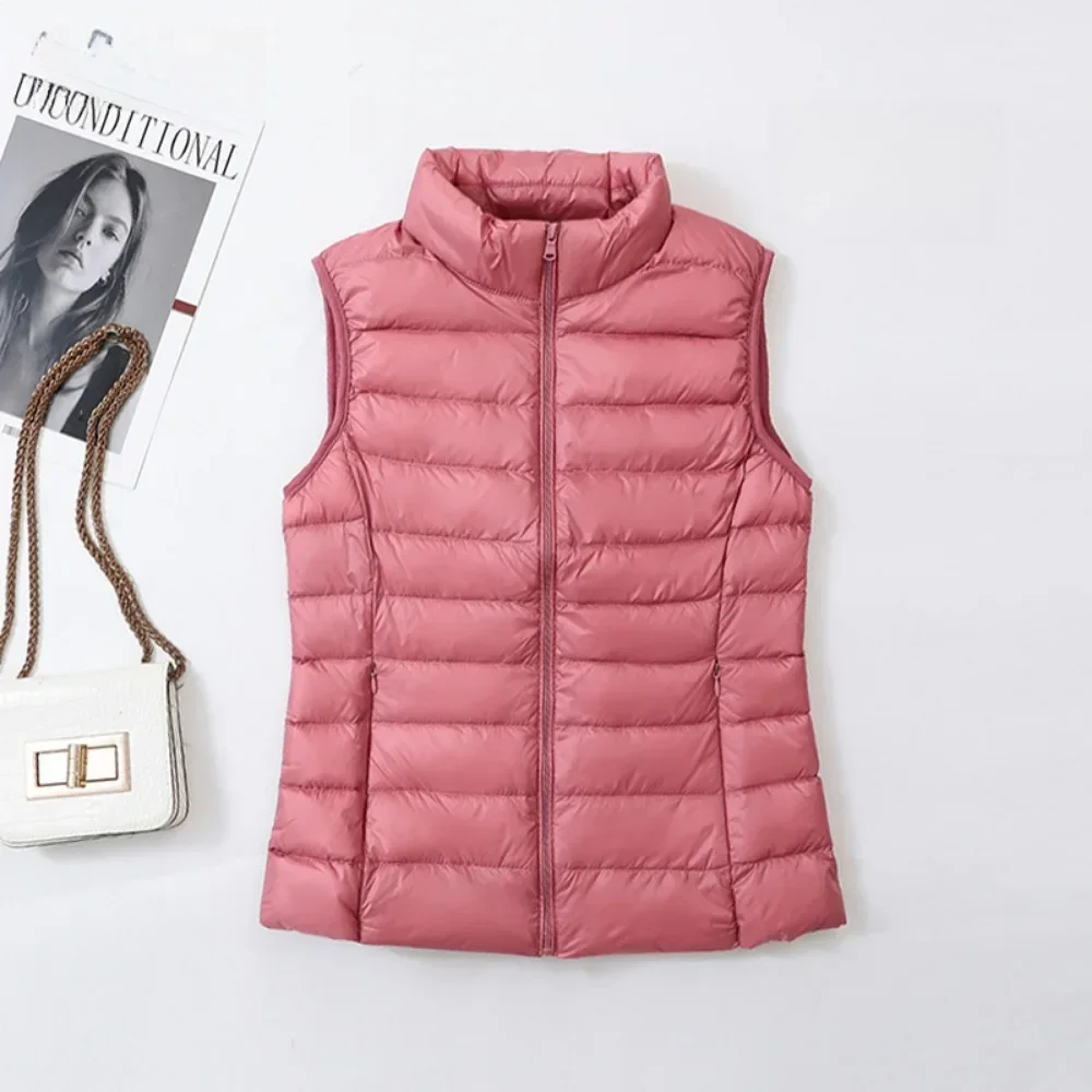 Women White Duck Down Jacket Vest 2023 Autumn Winter Ultra-light Thin White Duck Down Stand Collar Portable Sleeveless Down Coat