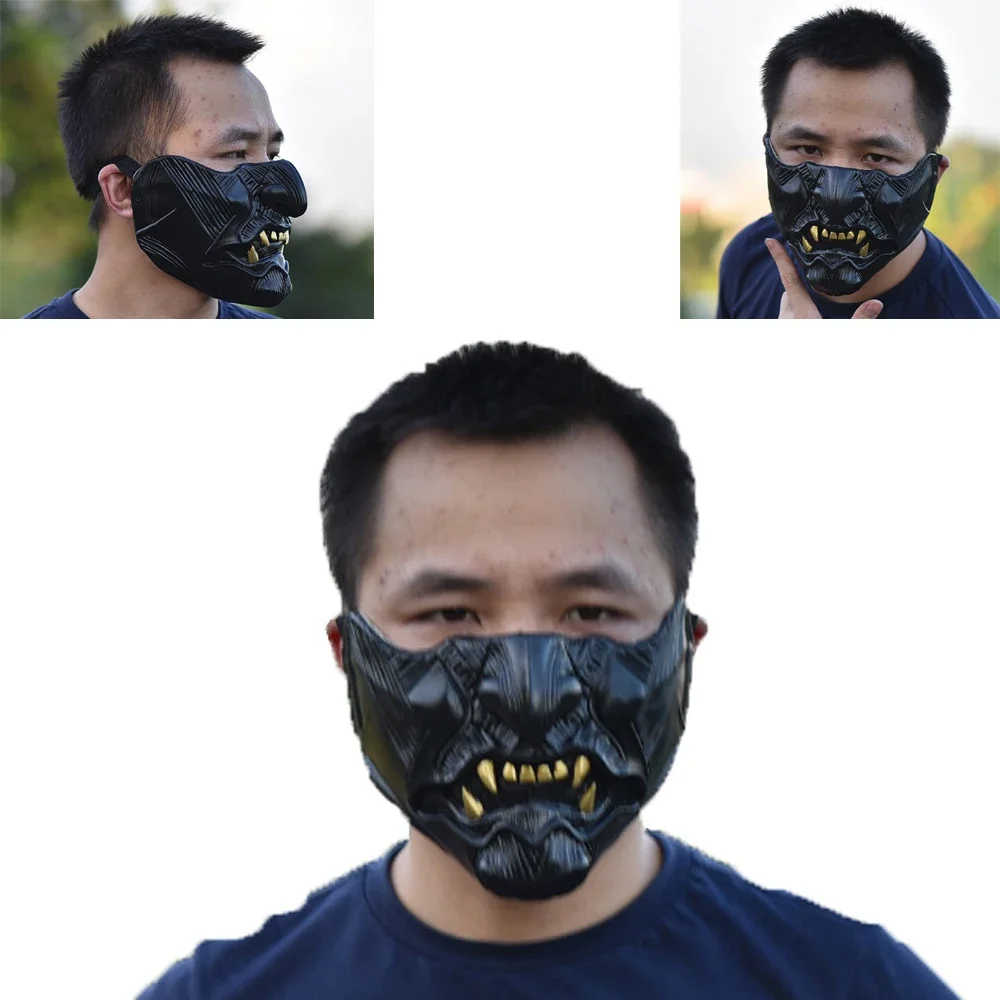 Funny Cosplay Game Ghost of Tsushima Half Face Samurai Warrior Jin Sakai Mask Japanese Demon Oni Halloween Party Costume Props