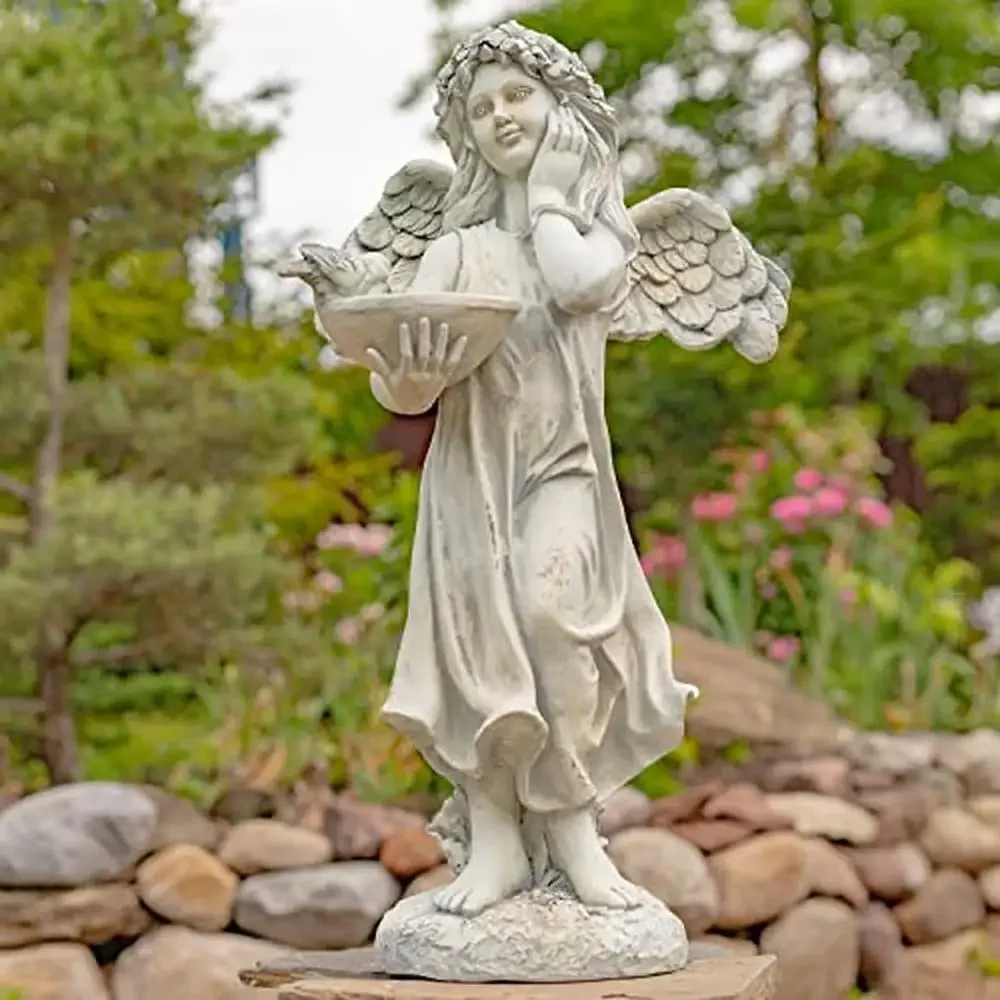 Tall Magnesium Angel Statue Figurines Outdoor Indoor Use Holding Birdbath Jazmin Antique White Fiber Glass Reinforced Boy Girl