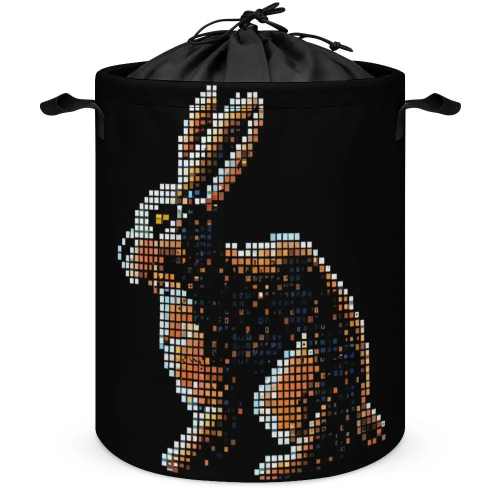 Storage Box Pixel Bunny Women's Vintage Wash Unisex Laundry Basket Organizer Division Can Be Folded Outdoor Storage Casual Graph