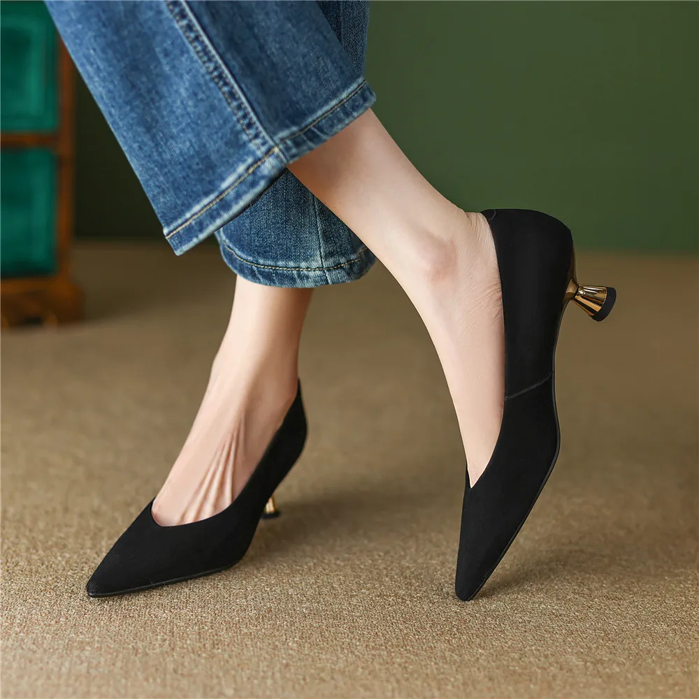 FEDONAS Mature Pointed Toe Women Pumps Spring Summer Thin Heels Genuine Leather Dress Office Lady Pumps Shoes Woman New Arrival