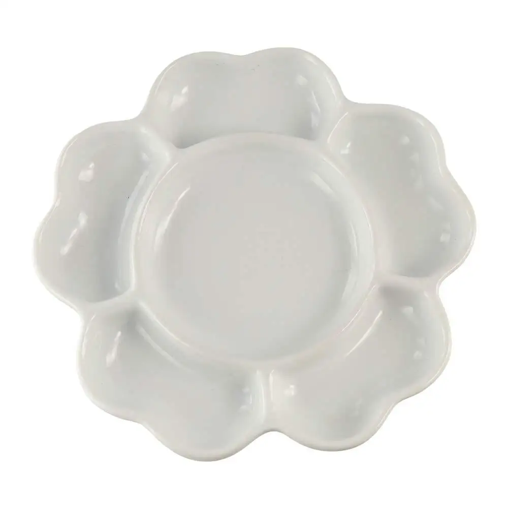 

Ceramic Paint Palette Tray 6/7 Grid White Plum Blossom Paint Plate 3 Size Flower Shaped Porcelain Palette for Artist