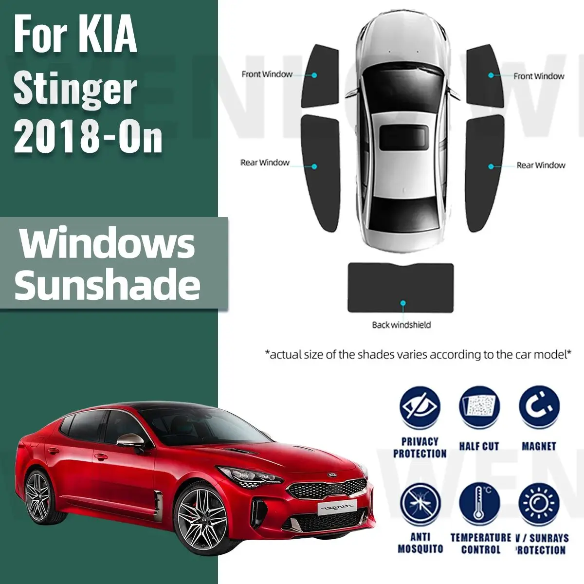 For KIA Stinger 2018-2024 Car Sunshade Shield Magnetic Front Windshield Blind Curtain Rear Side Baby Window Sun Shades Visor