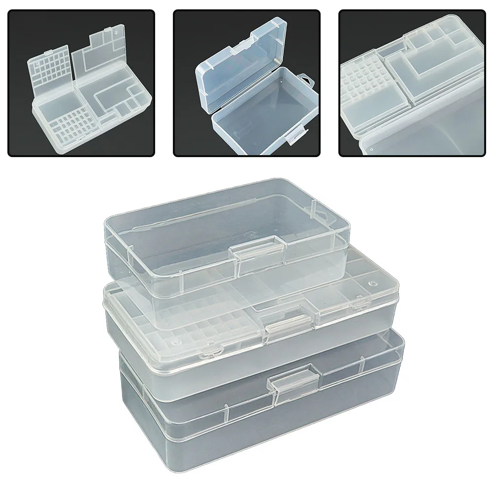 Caja de almacenamiento transparente de plástico rectangular, soporte para tornillos, contenedor organizador para componentes electrónicos, múltiples