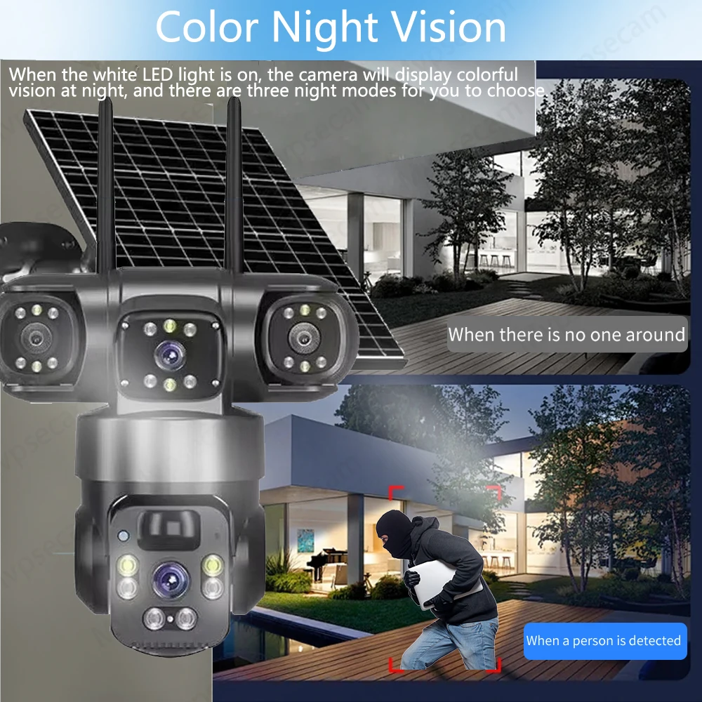 8K 15MP 3 Lens 3 Screens Wifi Or 4G Sim Solar Camera Outdoor Surveillance Wireless Cctv PTZ IP66 Security Solar Panel Cameras