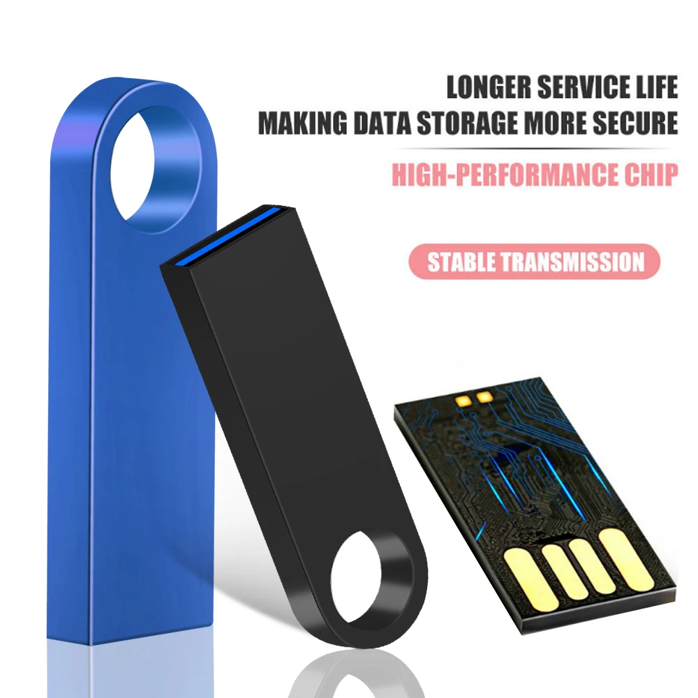 Unidades Flash USB 3,0 de cadena gratis, 128GB, 32GB, memoria plateada y negra, 64GB, 8GB, Mini memoria USB 3,0 de Metal, 16GB, 4GB para ordenador portátil