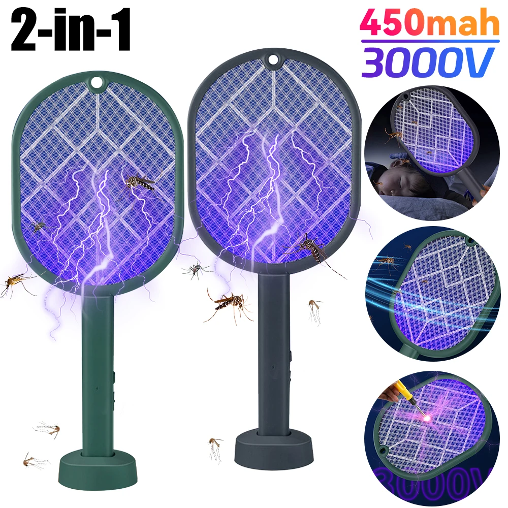 Foldable Electric Mosquito Killer USB Rechargeable Fly Trap Mosquito Swatter Racket Insect Killer With UV Light Bug Zapper 3500V