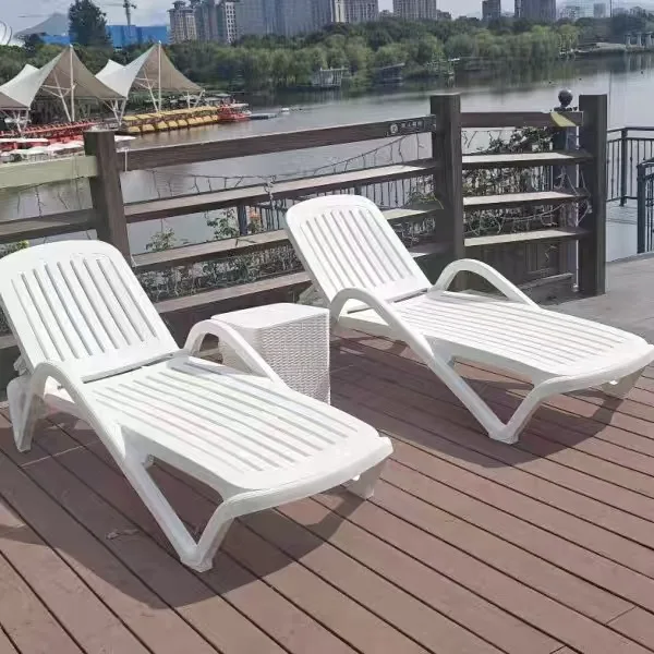 Outdoor beach lounger plastic back chair casual coffee table swimming pool adjustable folding chair hot spring lounger