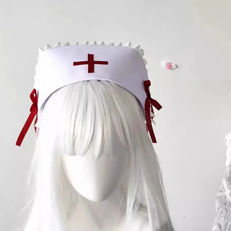 New Y2K Gothic Dark Punk Nurse Hat, Sweet Lace Bow Girls Costume Accessory for Cosplay Shoot Photography Props Party Dress‑up