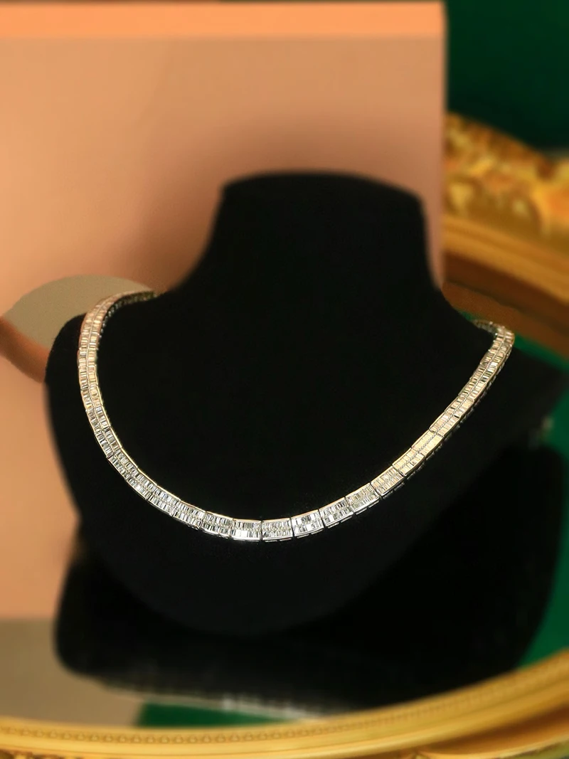 LUOWEND 100% 18K White Gold Necklace Luxury Classic Style 5.60carat Real Natural Diamond Necklace for Women High Party Jewelry