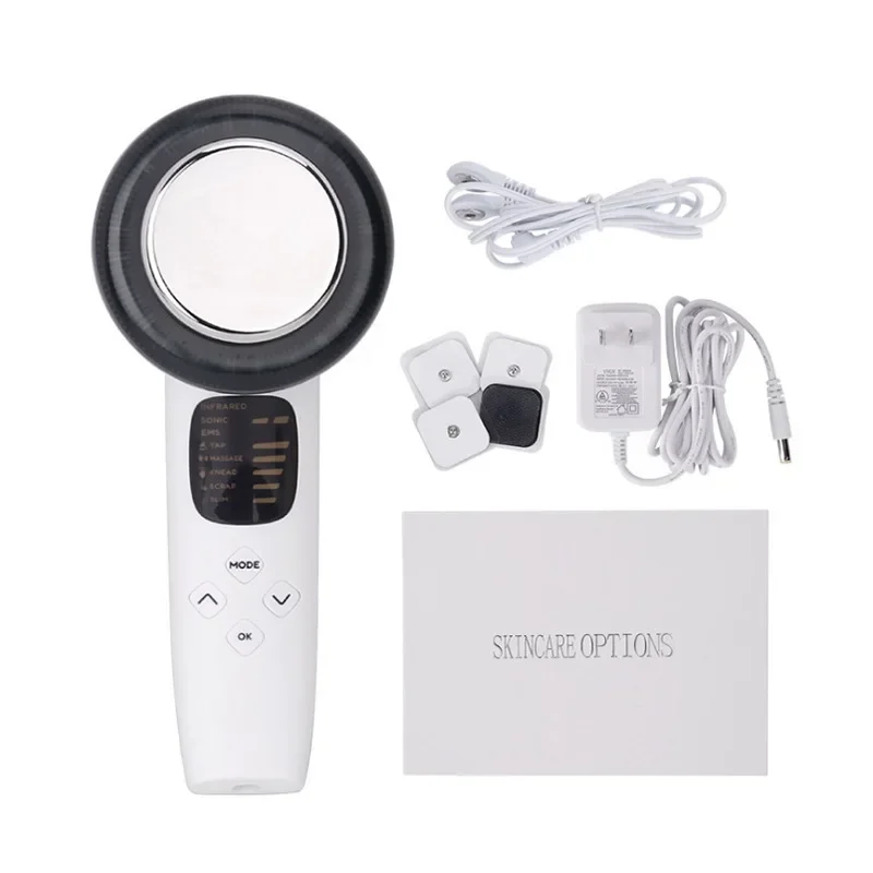 Medidor de fibra oito em um, redução de calor, ems, micro corrente, seis cores, vibração de fóton, instrumento de beleza ultrassônico