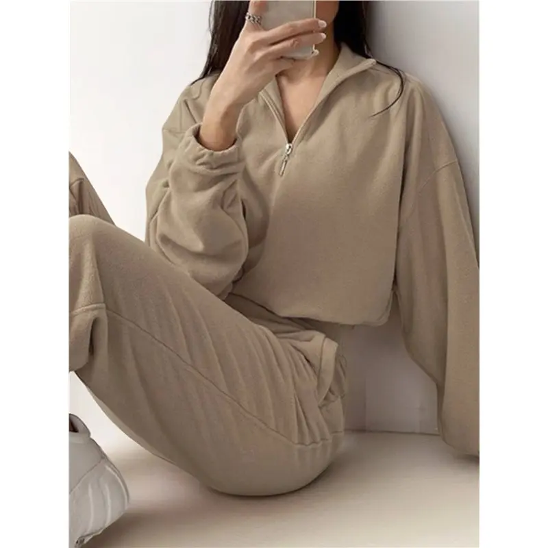 CYL-Womens 2 Piece Outfits Lounge Sets Polar-Fleece Half Zip Pullover And Baggy Sweatpants With Pockets
