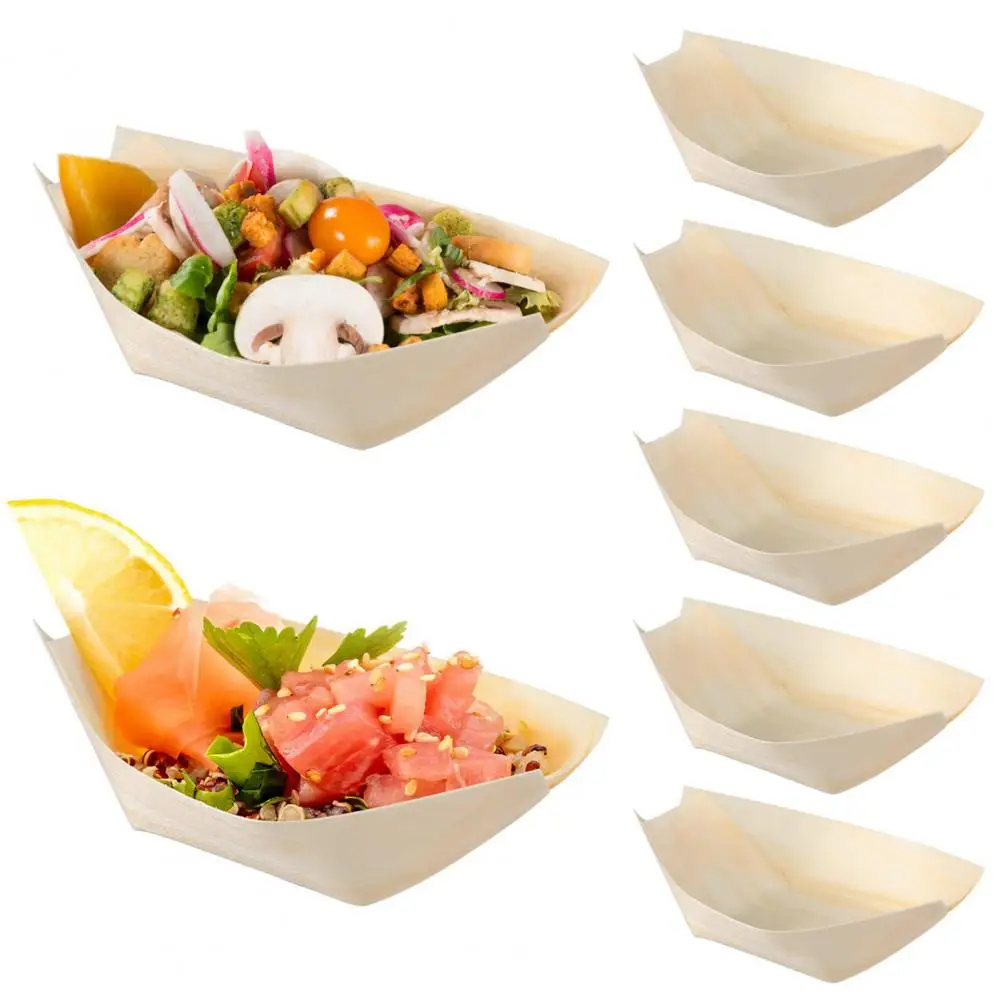 

Sushi Serving Boat 100Pcs Convenient Disposable Wooden Dessert Salad Appetizer Food Serving Boat Kitchen Supplies