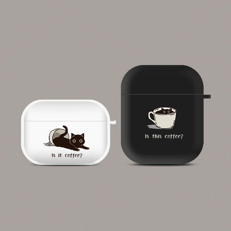 Cat Coffee Black Clear Soft TPU Earphone Case For Airpods 1 2 3 4 Pro Pro2 Pro3 Shockproof with Hook Accessories Airpods Cover