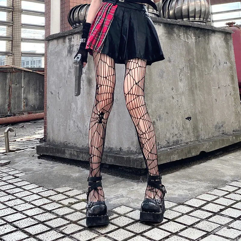 

Black Sexy Skull Spring Summer Autumn Winter Thin Hollow Tights JK Spice INS Tide Grid Fishing Net