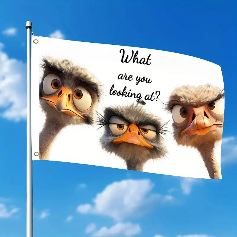 Funny Sassy Ostriches What Are You Looking At Outdoor Courtyard Flag 3x5 Ft Single Sided Hanging Decor