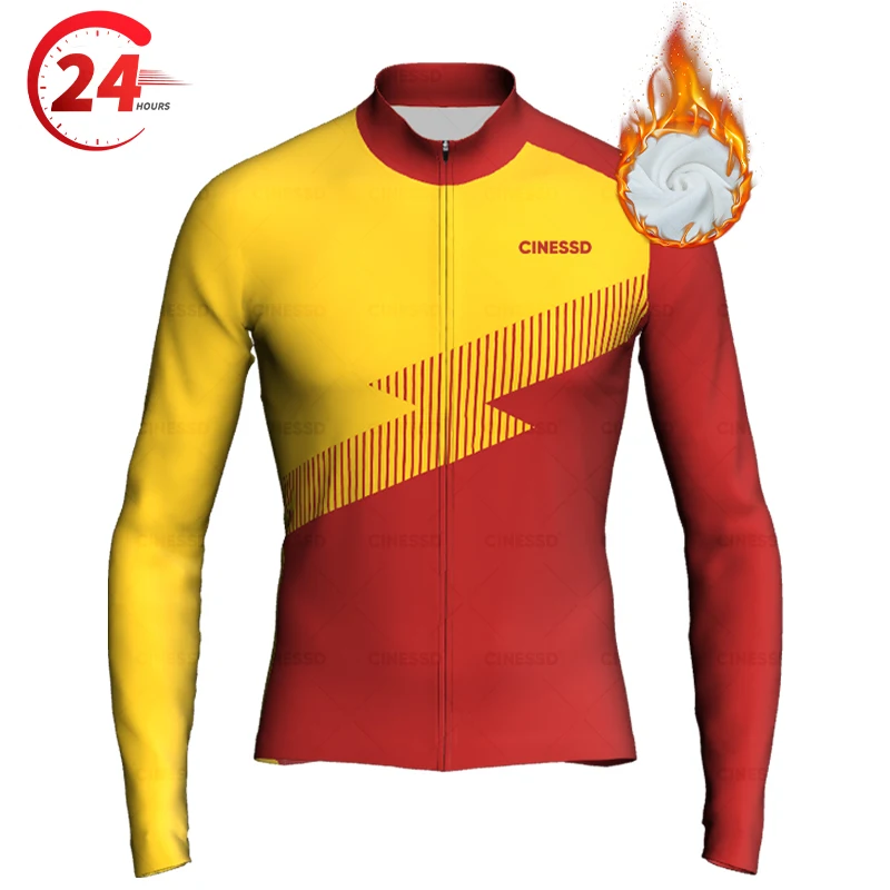 2024 Men Cycling Jersey Winter Thermal Fleece Long Sleeves Maillot Ropa Ciclismo Bicycle Wear Bike Clothing Ropa Ciclismo Hombre