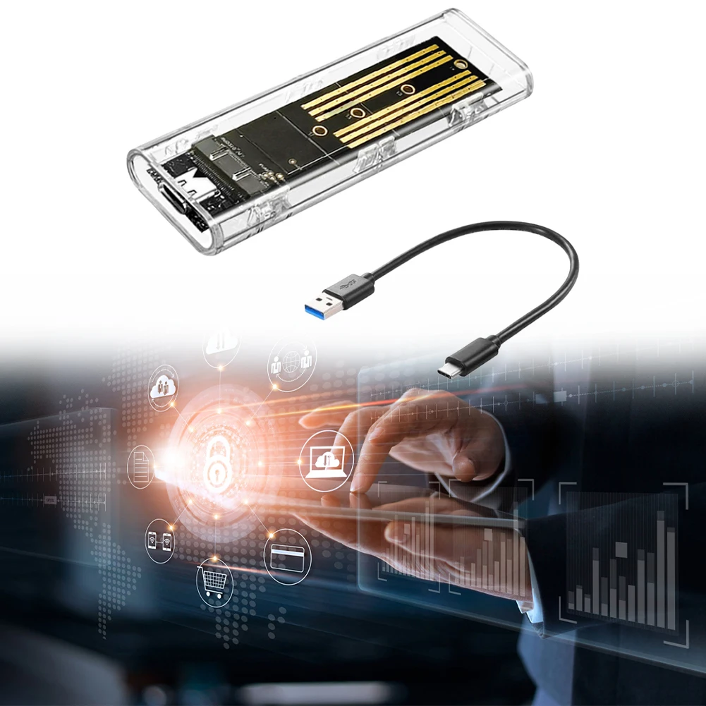 

M.2 NGFF SATA Type C 3.1 Коробка жесткого диска 10 Гбит/с Прозрачный внешний корпус SSD Внешний адаптер SSD для 2230/2242/2260/2280
