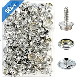 50 Set Stainless Steel Boat Marine Canvas and Upholstery Boat Cover Snap Button Fastener Kit 15mm Screws Snaps Button Kit