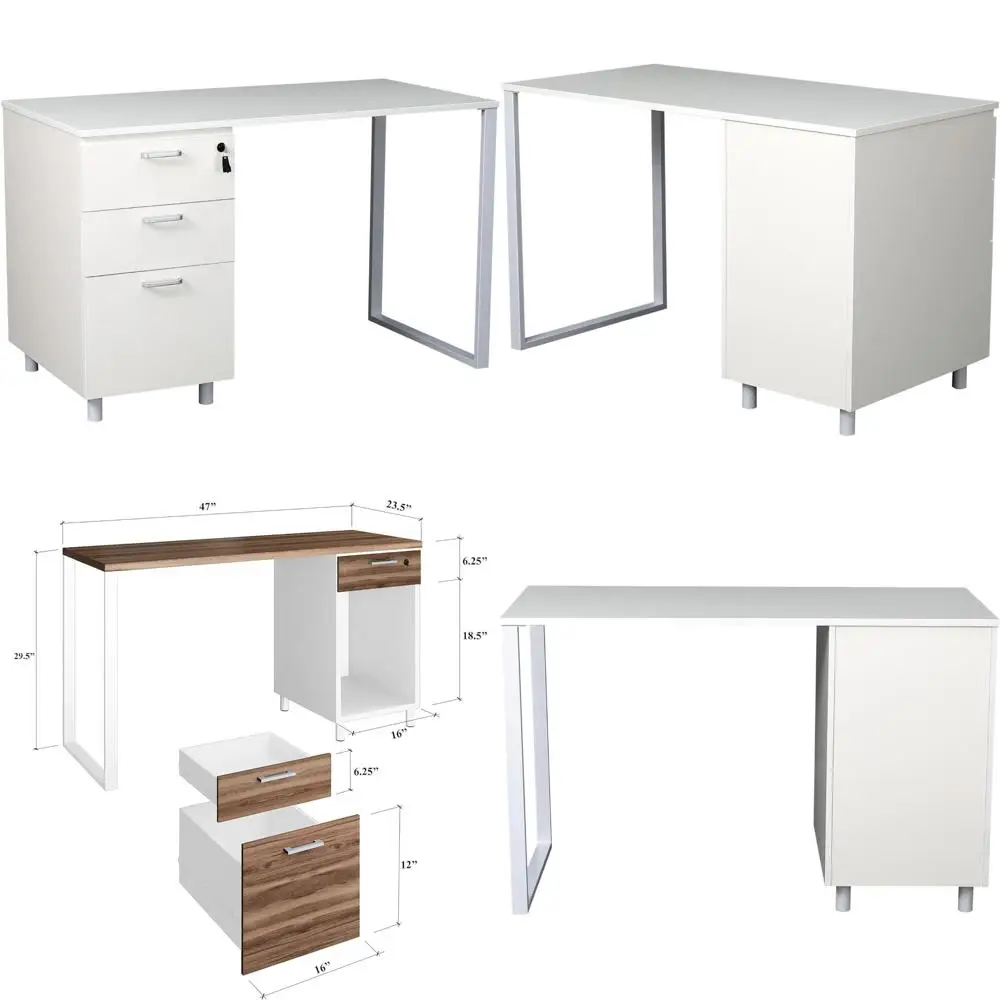 

Стол учителя современного дизайна с ящиком для файлов, письменный стол с запирающимися ящиками, от рукоделия и комфорта (47 дюймов, белый)