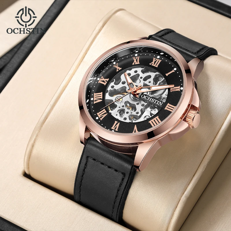 OCHSTIN Man Skeleton Mechanical Movement Watch Men's Soft Leather-feel Silicone Band With Magnetic Clasp Watches Luxury Clock