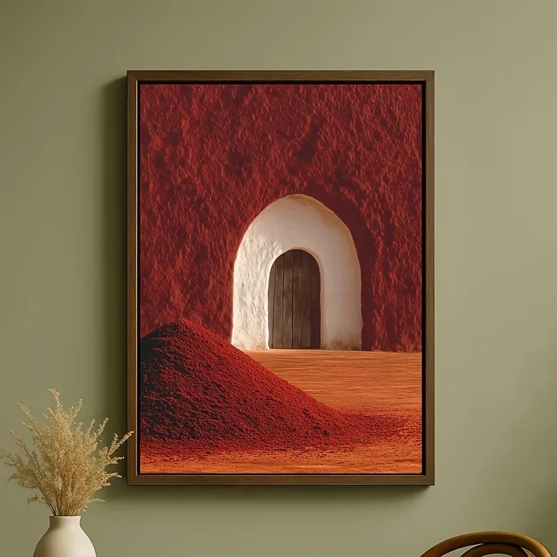 Frameless Canvas Painting Frameless Red Clay Arch Canvas Painting - Southwest Desert Wall Art, Modern Warm Tone Decor, Rustic Mi